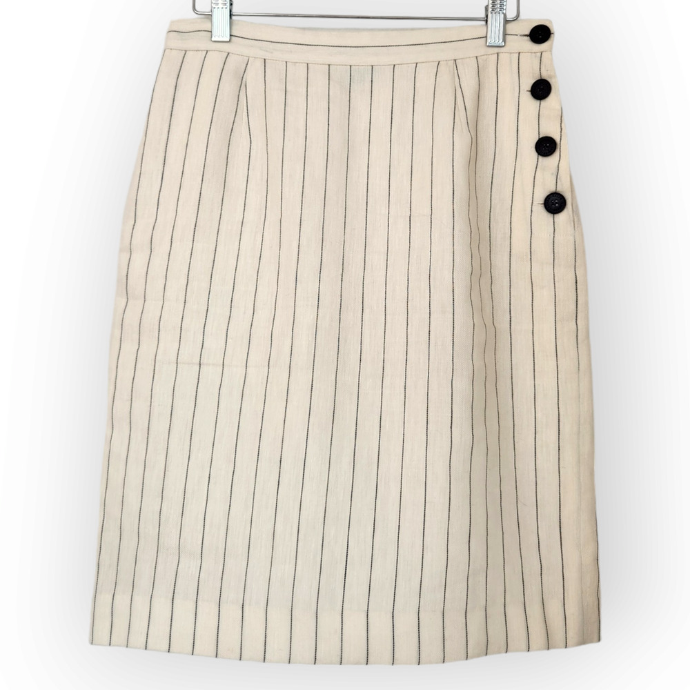 Lauren Ralph Lauren Cream Midi Skirt with Black Stripes